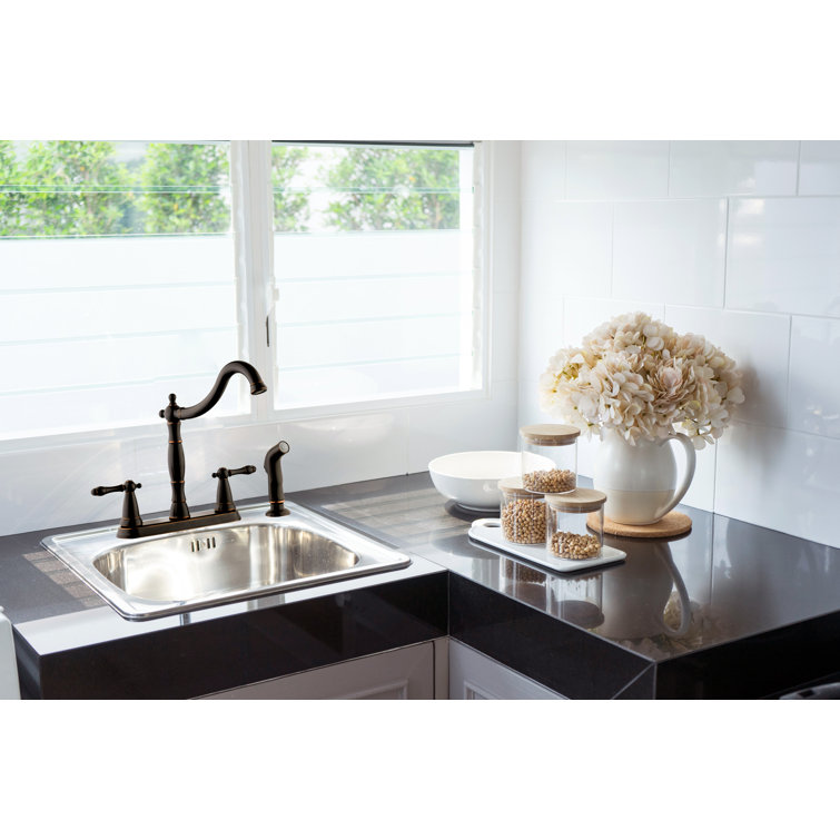 Oil Rubbed Bronze Double Handle Kitchen Faucet with Side Sprayer