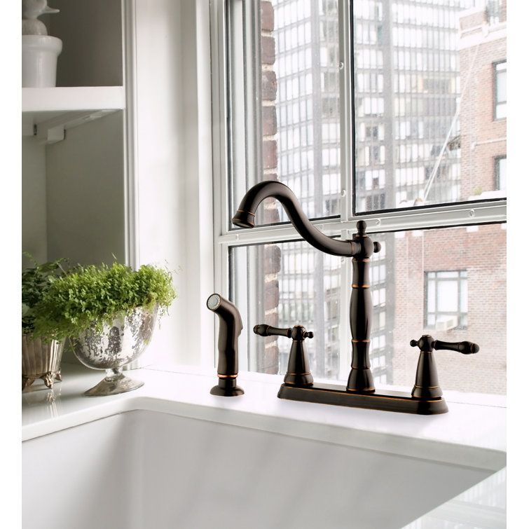 Oil Rubbed Bronze Double Handle Kitchen Faucet with Side Sprayer