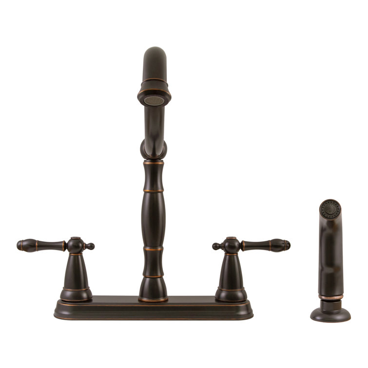 Oil Rubbed Bronze Double Handle Kitchen Faucet with Side Sprayer