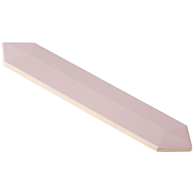 Pink Elongated Hexagonal Ceramic Wall Tile, 3x13 inches