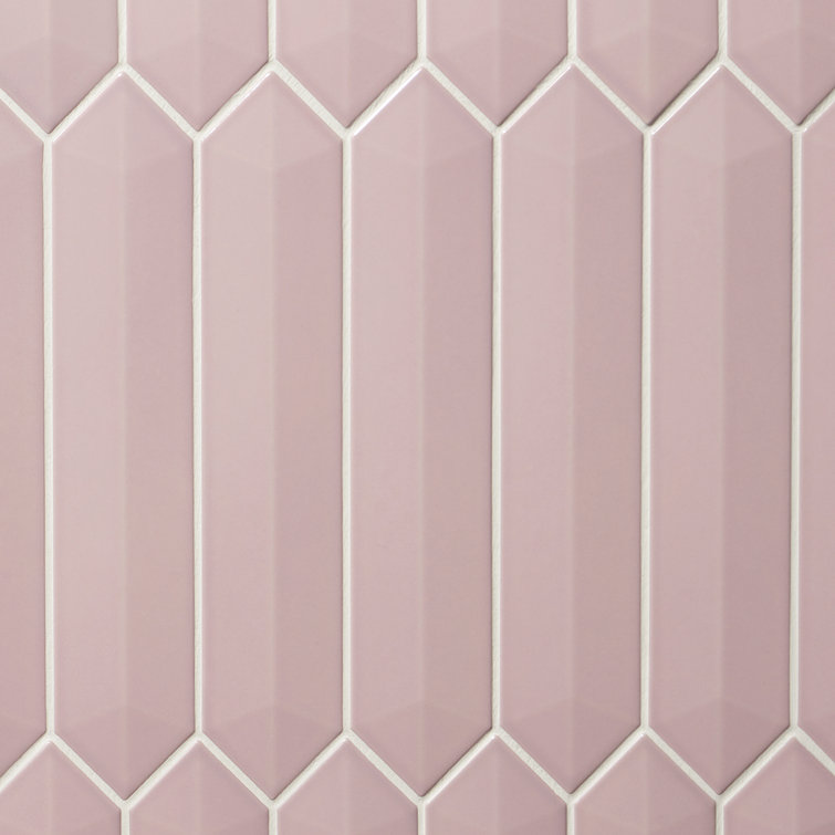 Pink Elongated Hexagonal Ceramic Wall Tile, 3x13 inches
