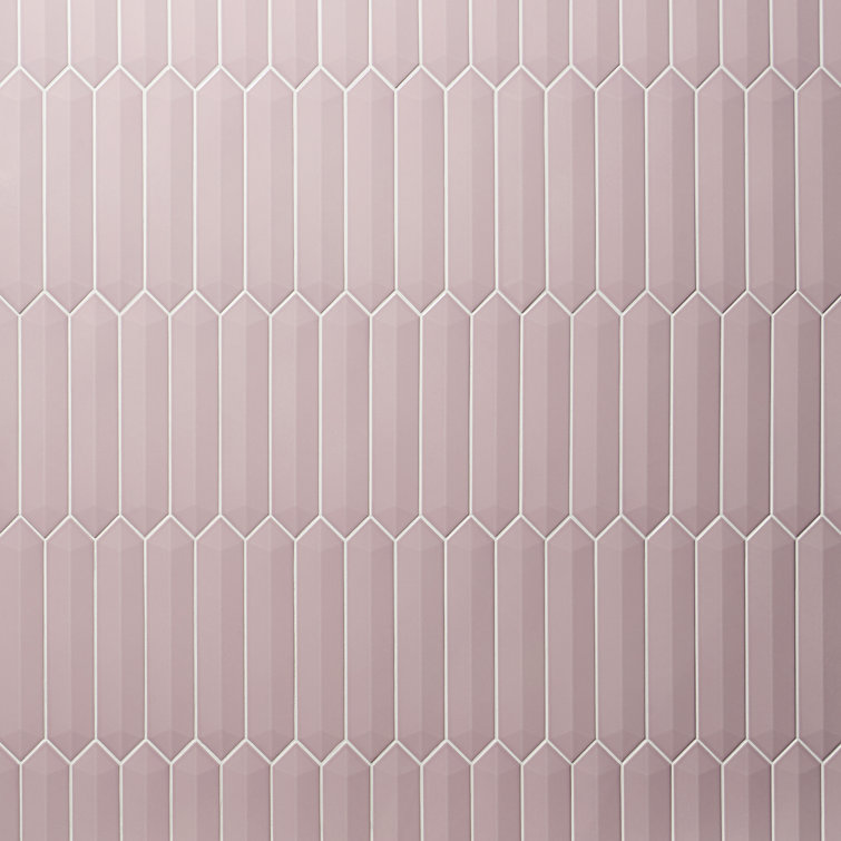 Pink Elongated Hexagonal Ceramic Wall Tile, 3x13 inches