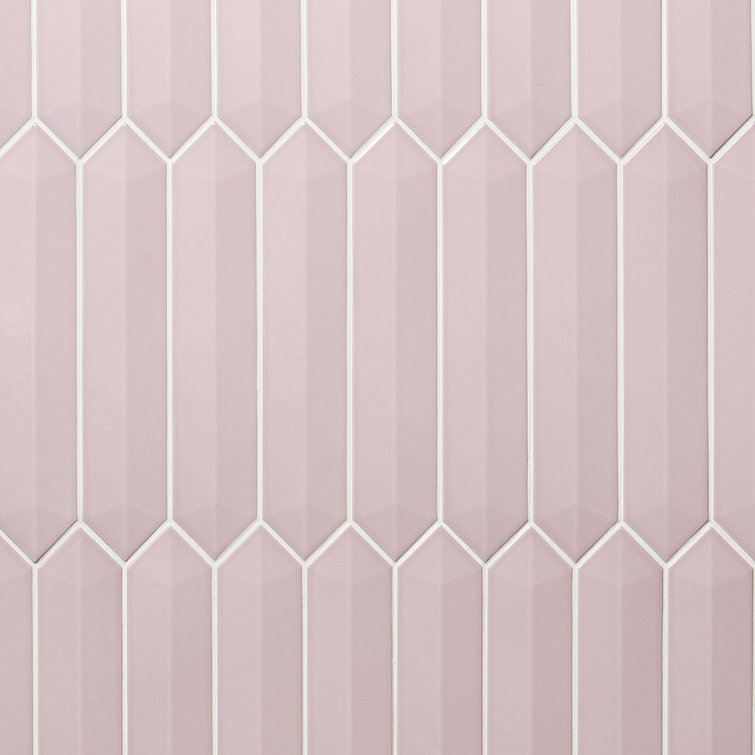 Pink Elongated Hexagonal Ceramic Wall Tile, 3x13 inches