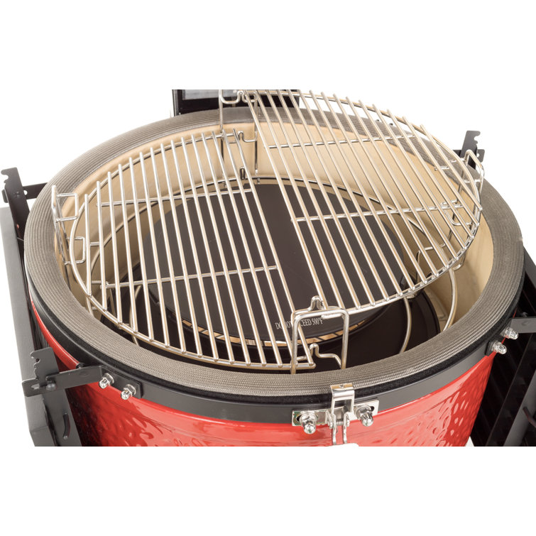 Classic Red 18-inch Ceramic Charcoal Grill with Cart and Shelves
