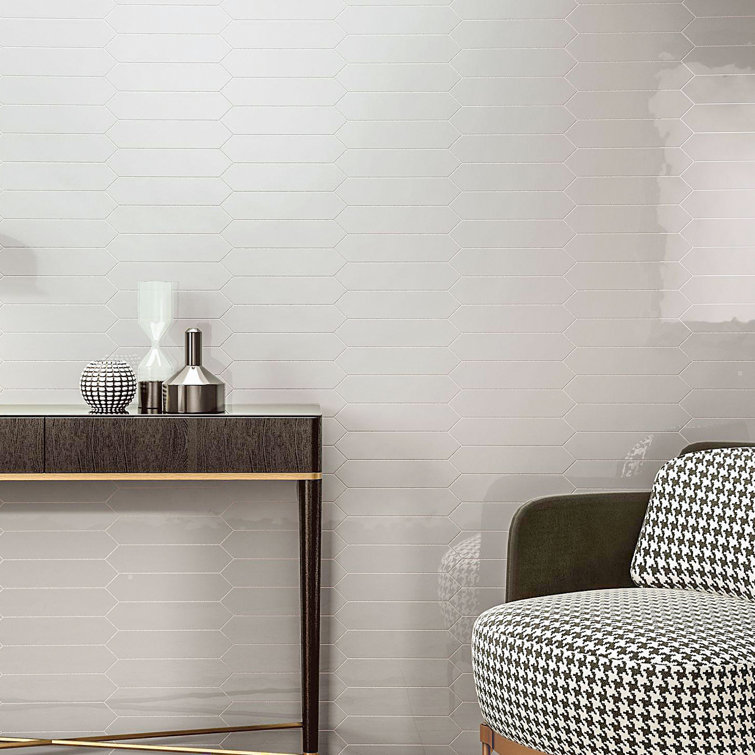 Lane 2.6" x 13" White Polished Ceramic Hexagonal Wall Tile
