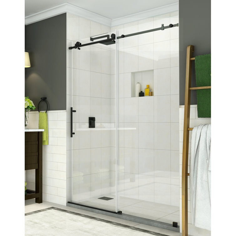 Coraline 76" Oil Rubbed Bronze Frameless Sliding Shower Door with Clear Glass