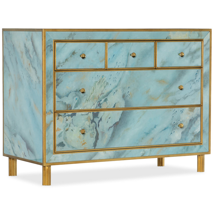 Sorrell Transitional Blue 5-Drawer Chest with Goldleaf Frame