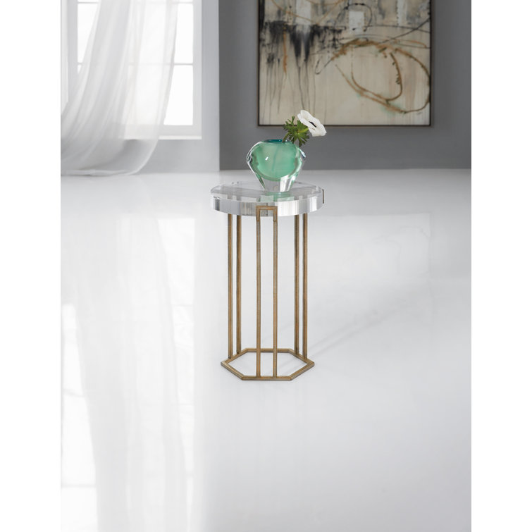 Transitional Gold Stone & Metal Round End Table