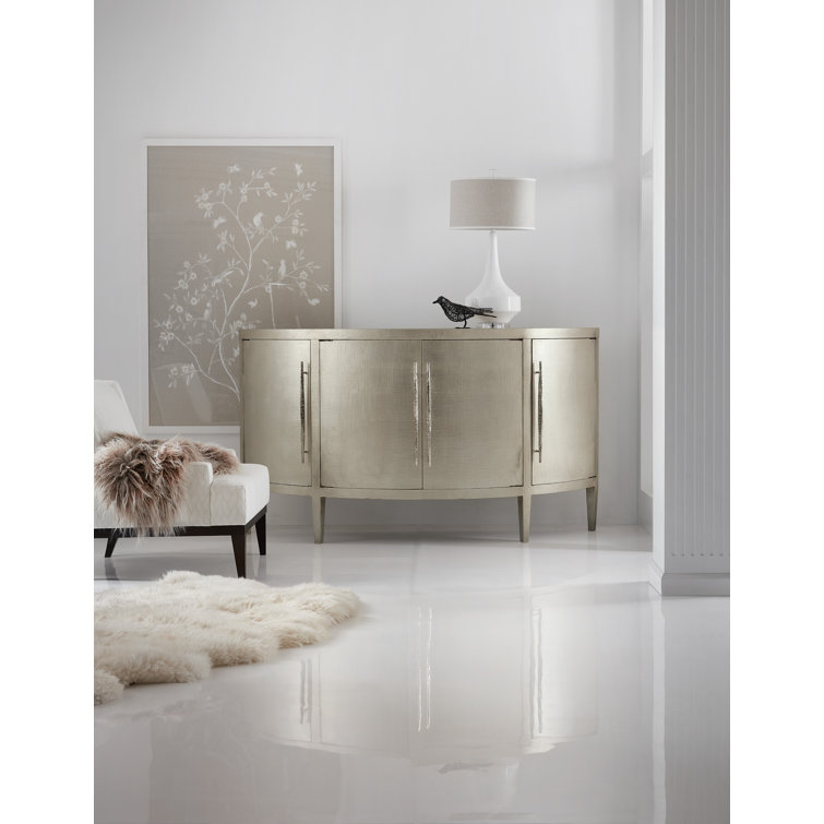 Champagne Silver Leaf Halfmoon Maple Veneer Sideboard