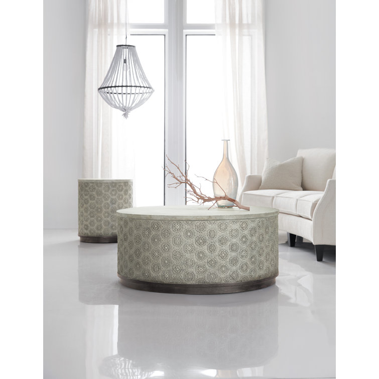 Greystone Round Gray and White Wood Storage Coffee Table