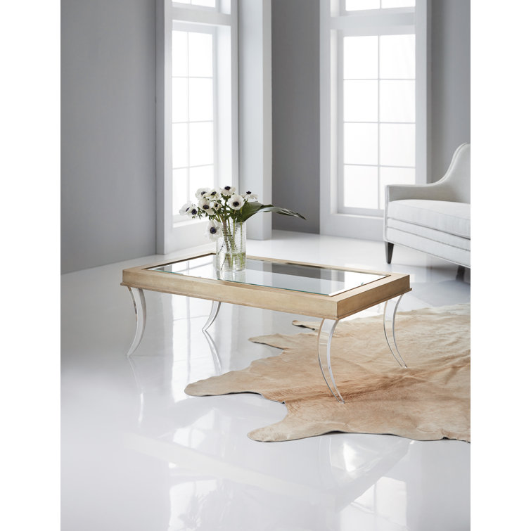 Rectangular Gold Glass Top Coffee Table with Storage
