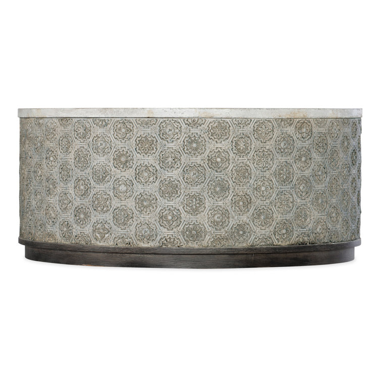Greystone Round Gray and White Wood Storage Coffee Table