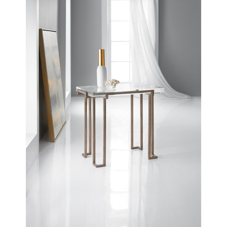 Gold Rectangular Metal and Glass End Table