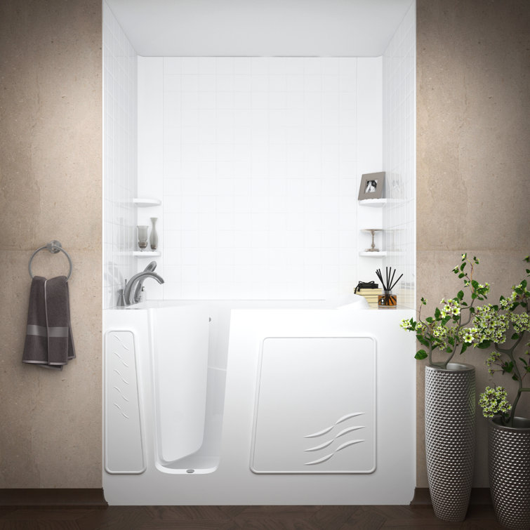Tucson 60'' x 30'' White Fiberglass Walk-in Air Bathtub with Faucet