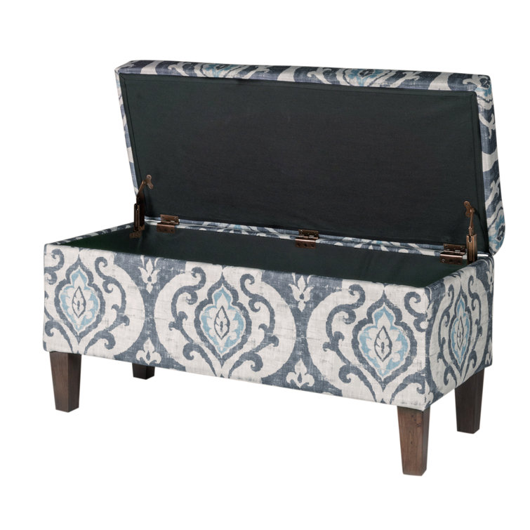 Drake Slate Blue Large Rectangle Storage Bench with Wood Legs