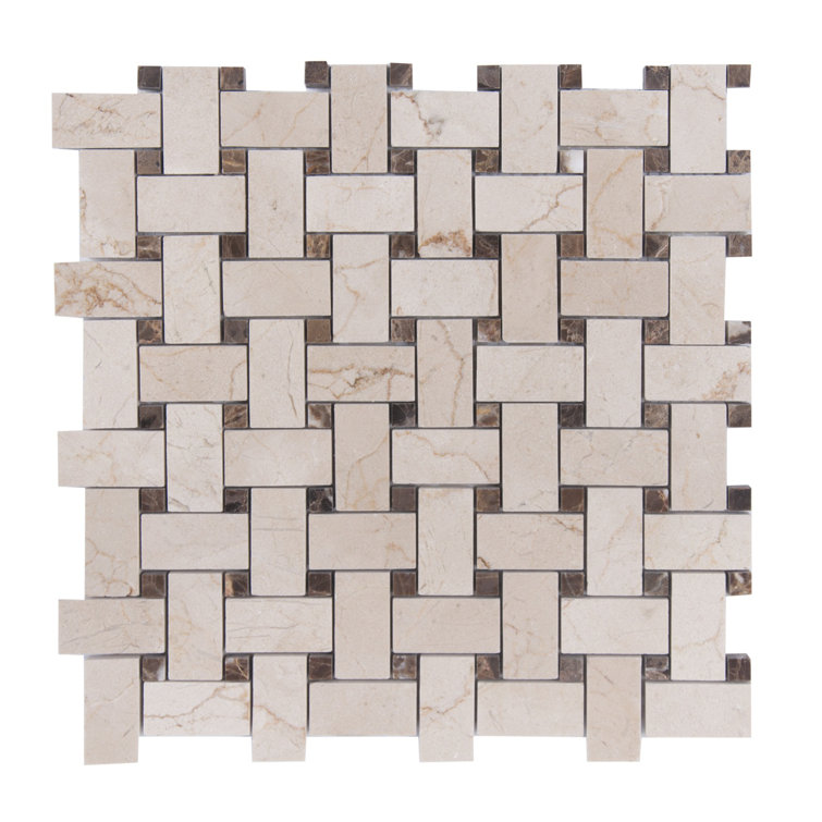 12" x 12" Beige Basketweave Marble Mosaic Tile