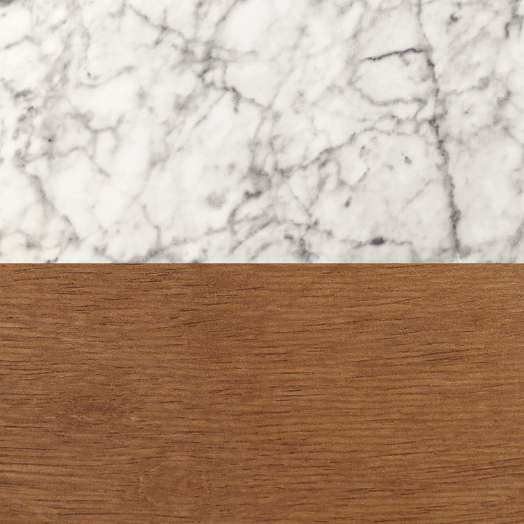 25" Walnut and Faux Marble Side Table with Storage Drawer