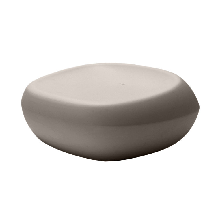 Taupe Round Weather Resistant Plastic Outdoor Ottoman