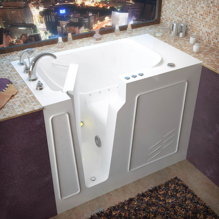 52'' White Fiberglass Walk-In Air Bathtub with Faucet