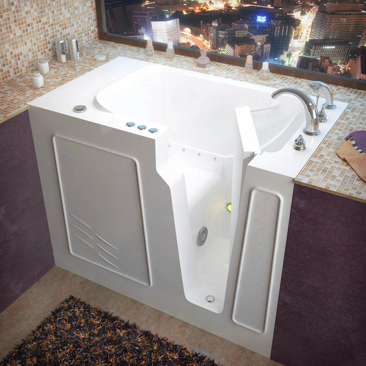52'' x 29'' White Fiberglass Walk-In Air Bathtub with Faucet