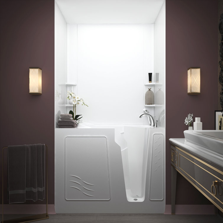 52'' x 29'' White Fiberglass Walk-In Air Bathtub with Faucet