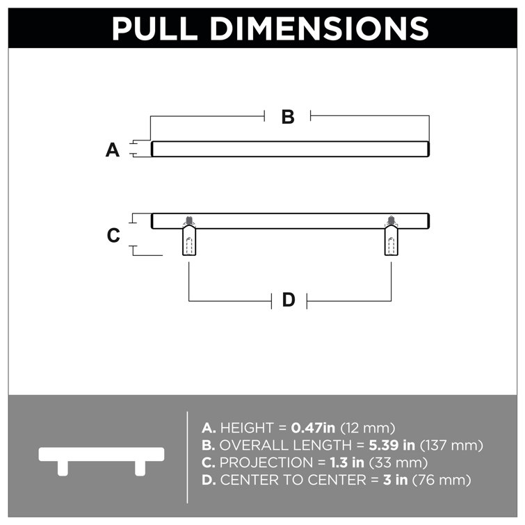 Matte Black 3-Inch Solid Steel Bar Drawer Pulls (10-Pack)