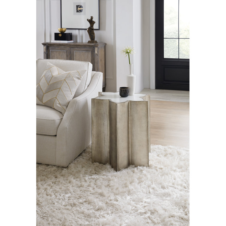 Silver and White Flower-Shaped Glass Top Accent Table