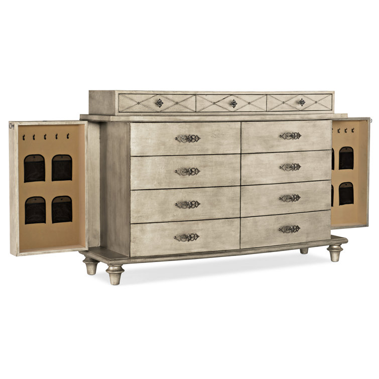 Elegant Double 11-Drawer Dresser in Jewel Silver with Dovetail and Levelers