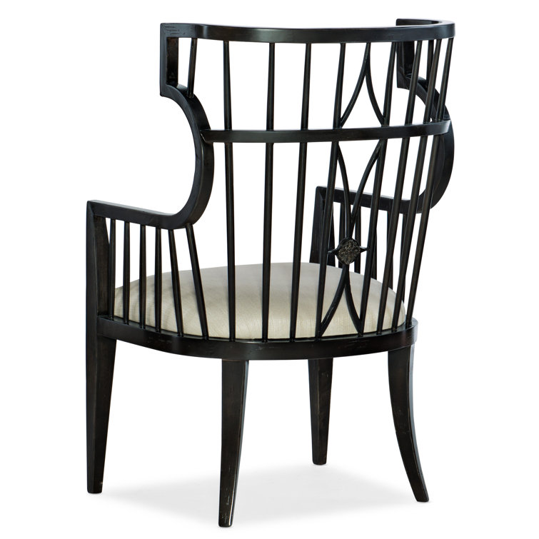 Black Wood Slat Back Upholstered Arm Chair