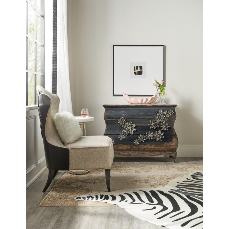 Black Distressed Three-Drawer Chest with Floral Accents