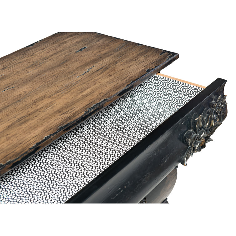 Black Distressed Three-Drawer Chest with Floral Accents