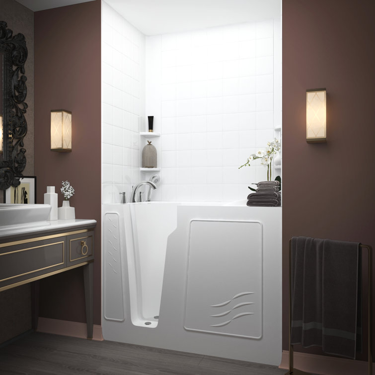 Flagstaff 52'' x 29'' White Fiberglass Walk-in Whirlpool Bathtub