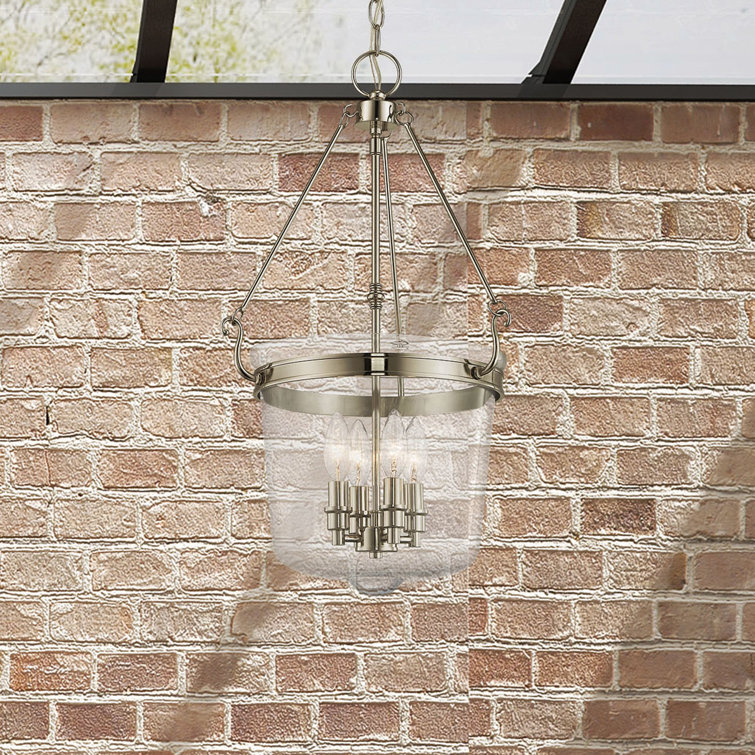 Polished Nickel 4-Light Hand-Crafted Clear Glass Jar Pendant
