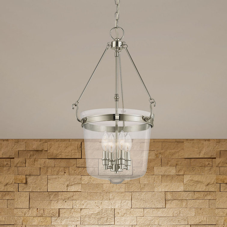 Polished Nickel 4-Light Hand-Crafted Clear Glass Jar Pendant
