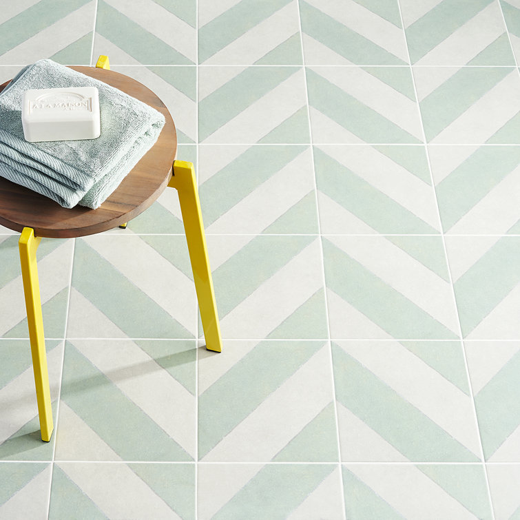 Sage and White Diagonal 9" x 9" Porcelain Tile