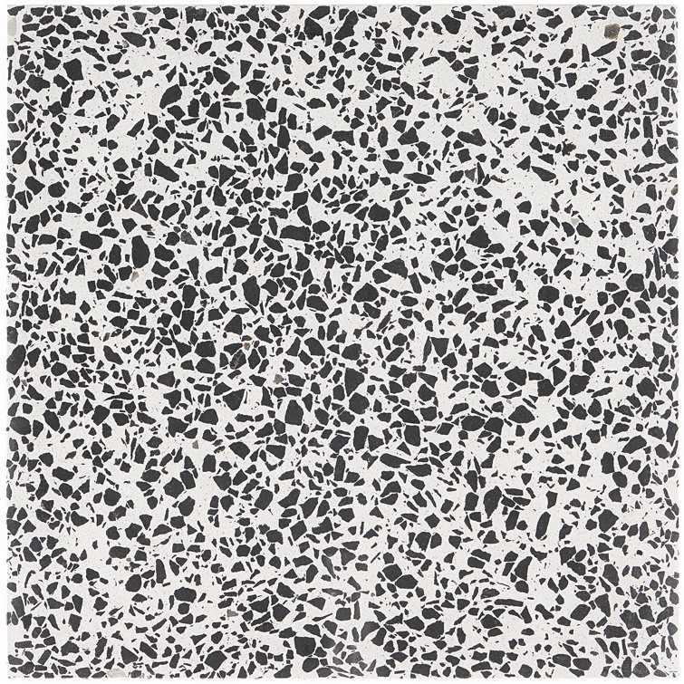 Durham Black and White Polished Terrazzo Floor and Wall Tile