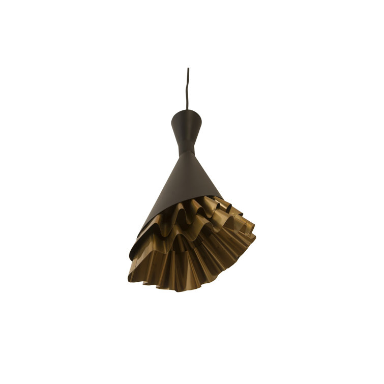 Mini Ruffle Black and Brass 8" Transitional Pendant Light