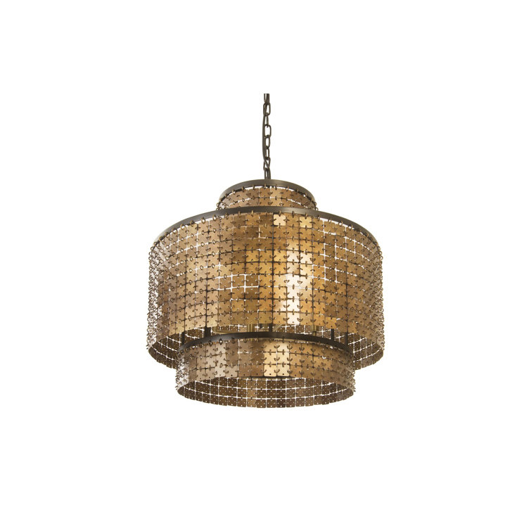 Medieval Chainmail Inspired Brass Geometric Chandelier 22"