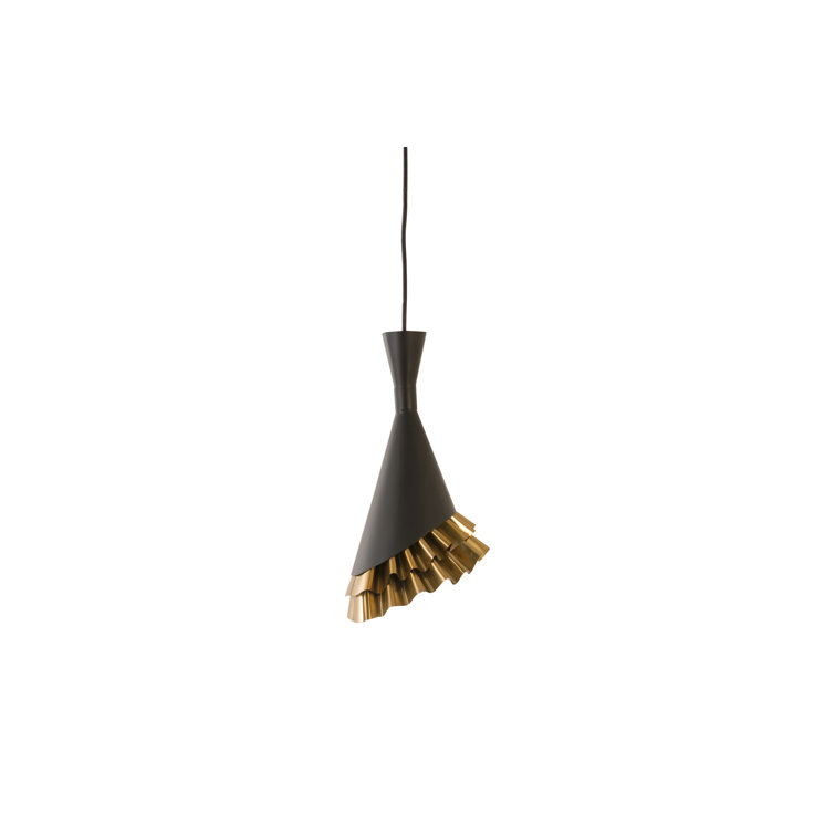 Mini Ruffle Black and Brass 8" Transitional Pendant Light