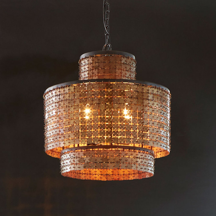 Medieval Chainmail Inspired Brass Geometric Chandelier 22"