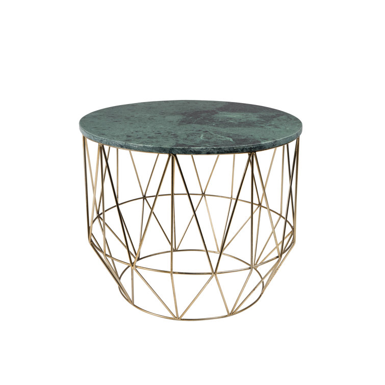 Green Marble Top Round End Table with Metal Base