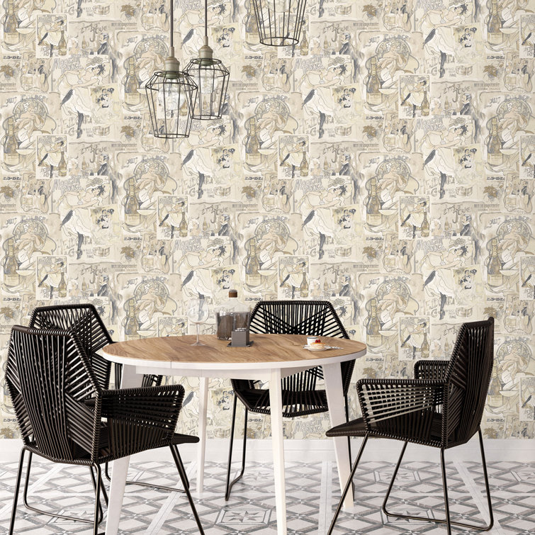Nostalgie Champagne Posters 32.81' L x 20.87" W Smooth Wallpaper Roll