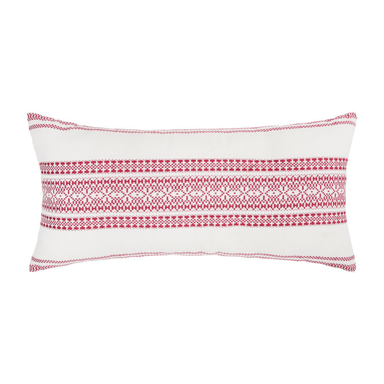 Berry and Off-White Cotton Embroidered Lumbar Pillow
