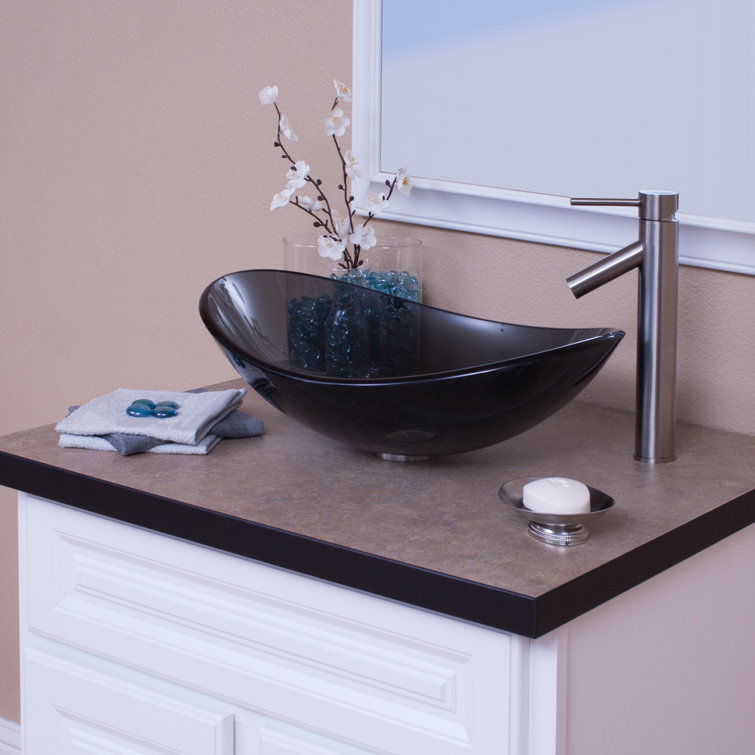 Clear Gray Tempered Glass Oval Above-Counter Bathroom Sink