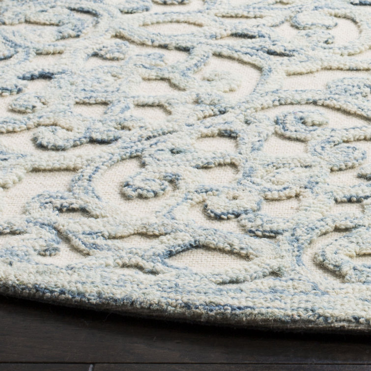 Hand-Tufted Elegance Blue Wool and Silk 6' Round Area Rug