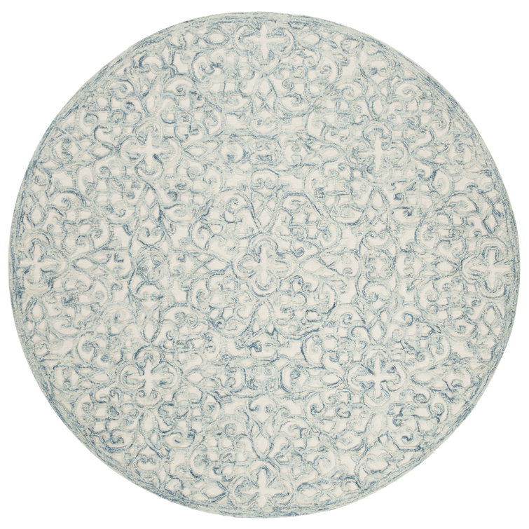 Hand-Tufted Elegance Blue Wool and Silk 6' Round Area Rug