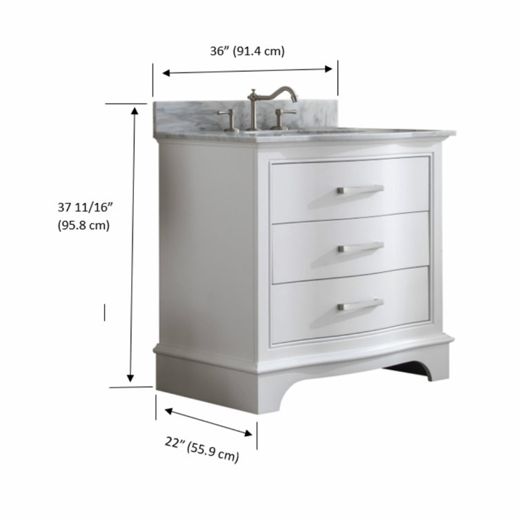Monroe 36'' White Solid Wood Freestanding Vanity with Marble Top