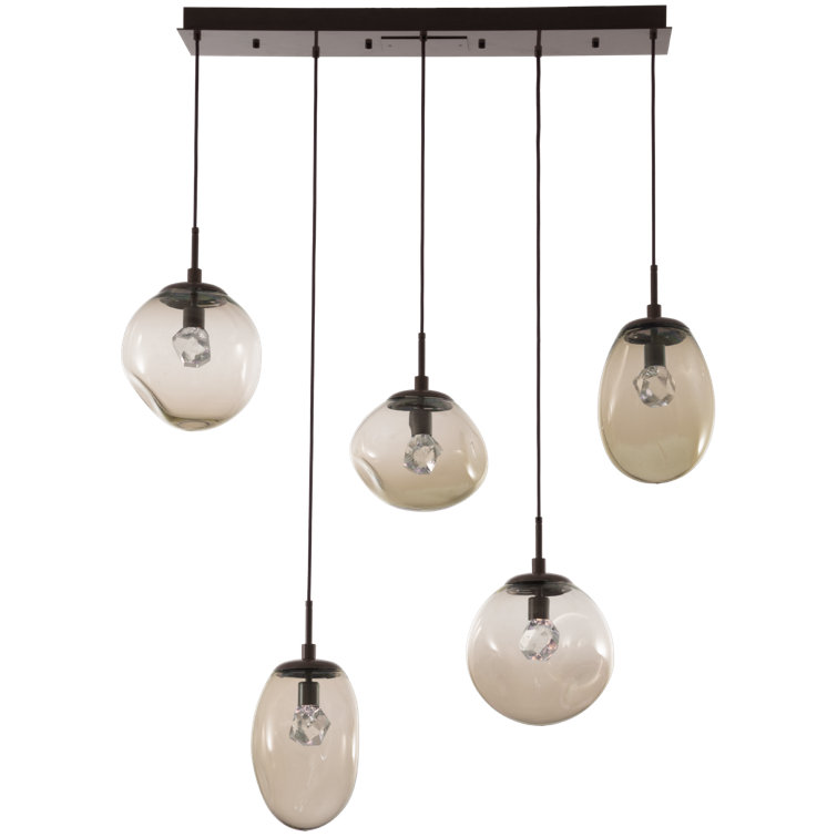 Nebula Matte Black and Brass 5-Light LED Glass Pendant