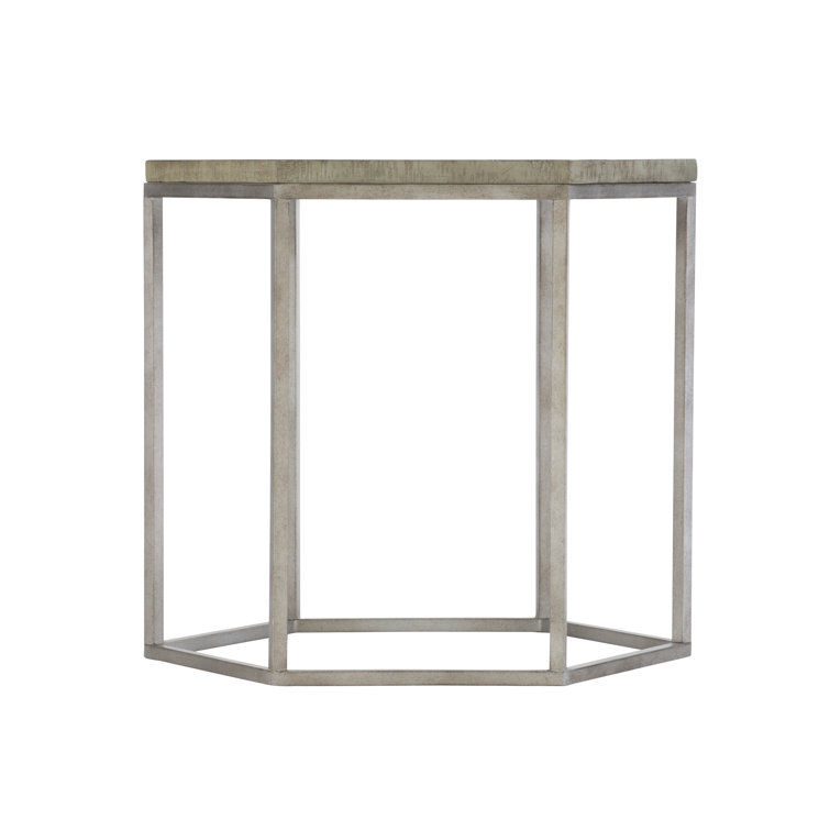 Morel Wood & Glazed Silver Metal Round End Table