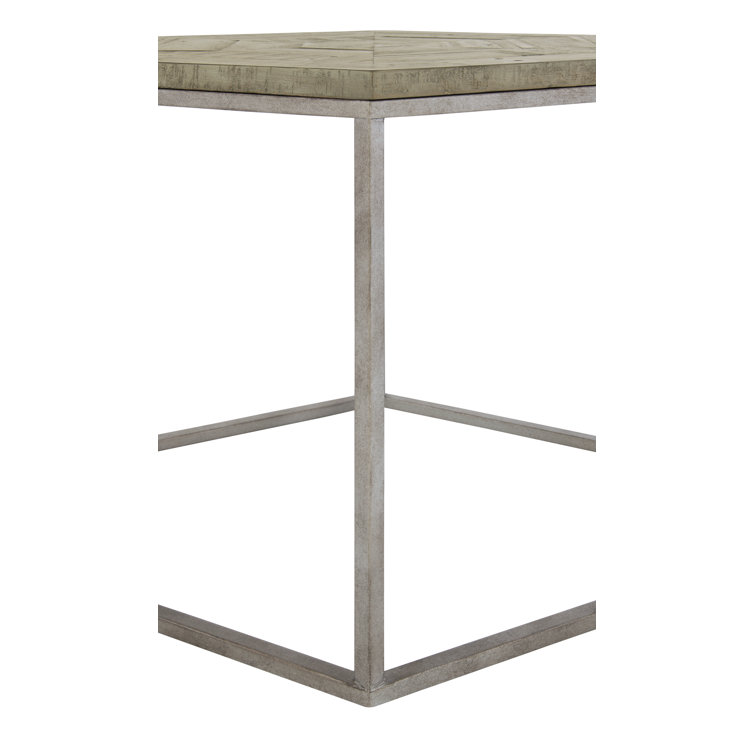 Morel Wood & Glazed Silver Metal Round End Table